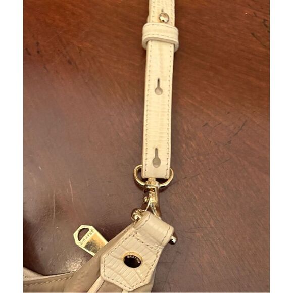 BRAHMIN - EUC Nylon & Croc-Embossed Leather Crossbody Bag in Tan & Cream - Picture 13 of 16